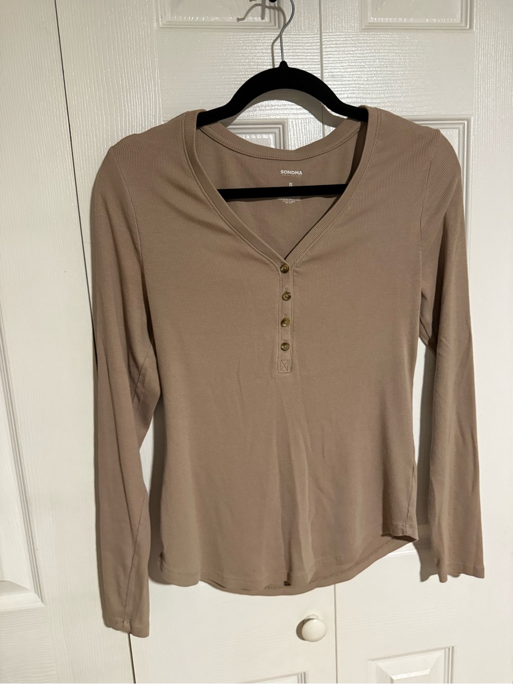 Sonoma Neutral Taupe Long-Sleeve Henley Top